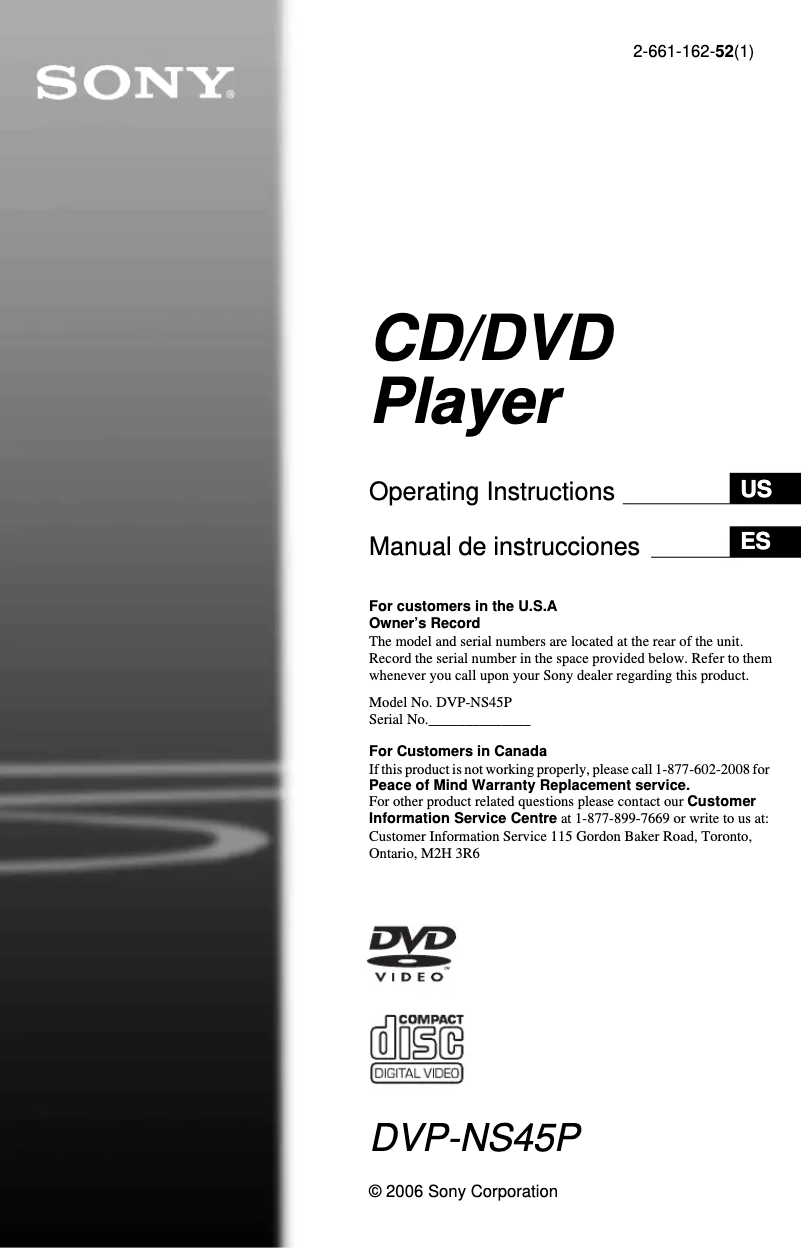 Page n°1 - Manuel utilisateur Sony DVP-NS45P