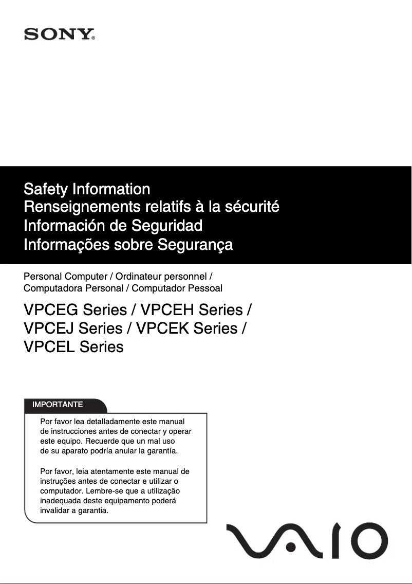 Image de la première page du manuel de l'appareil Vaio VPCEG32FX