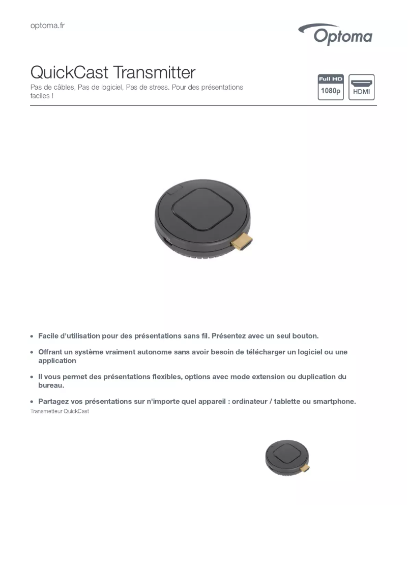 Page n°1 - Fiche technique Optoma QuickCast Transmitter