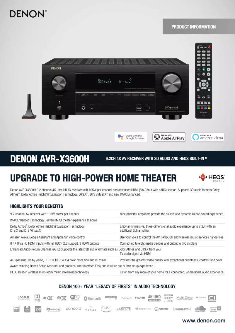 Page n°1 - Fiche technique Denon AVR-X3600H