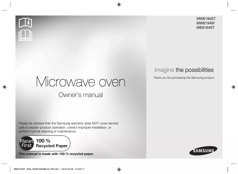 Page 1 de la notice Manuel utilisateur Samsung MW6194W