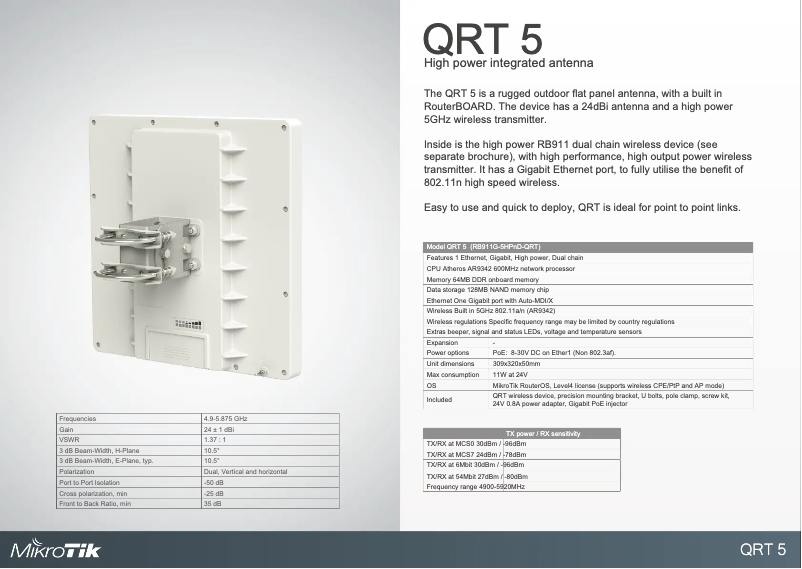 Page 1 de la notice Brochure Mikrotik QRT 5