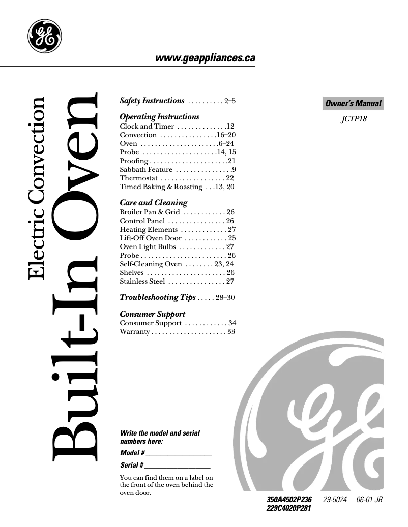 Image de la première page du manuel de l'appareil JCTP18WDWW