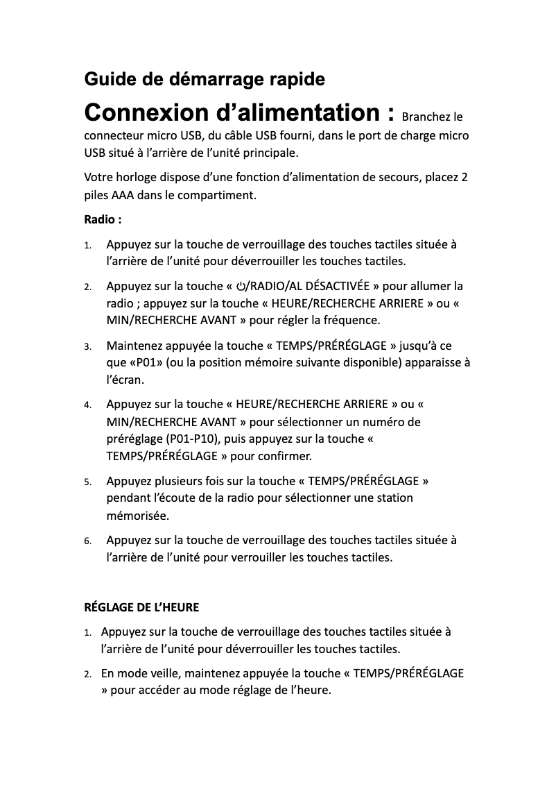 Page 1 de la notice Manuel utilisateur Denver CRQ-105