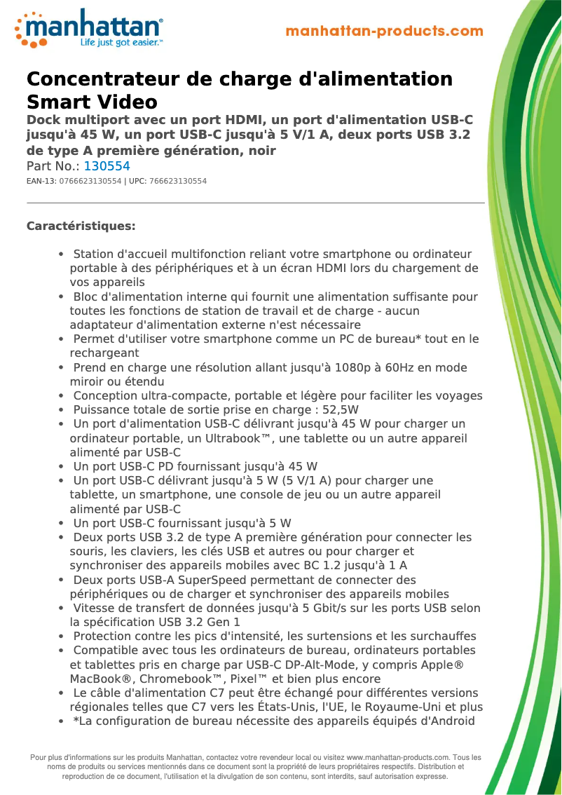 Page 1 de la notice Manuel utilisateur Manhattan 130554