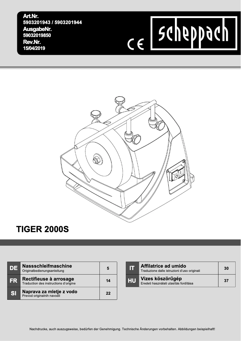 Page 1 de la notice Manuel utilisateur Scheppach Tiger 2000S