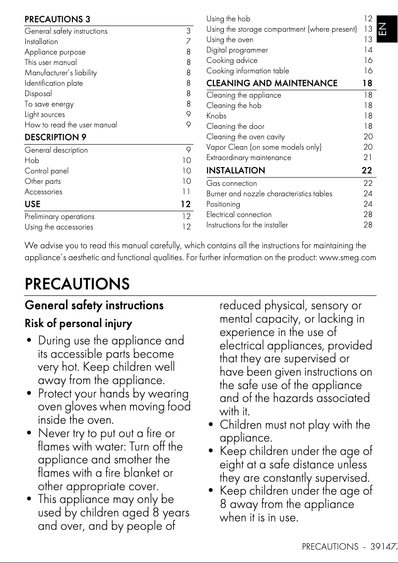 Page n°1 - Manuel utilisateur Smeg TRA90SG2