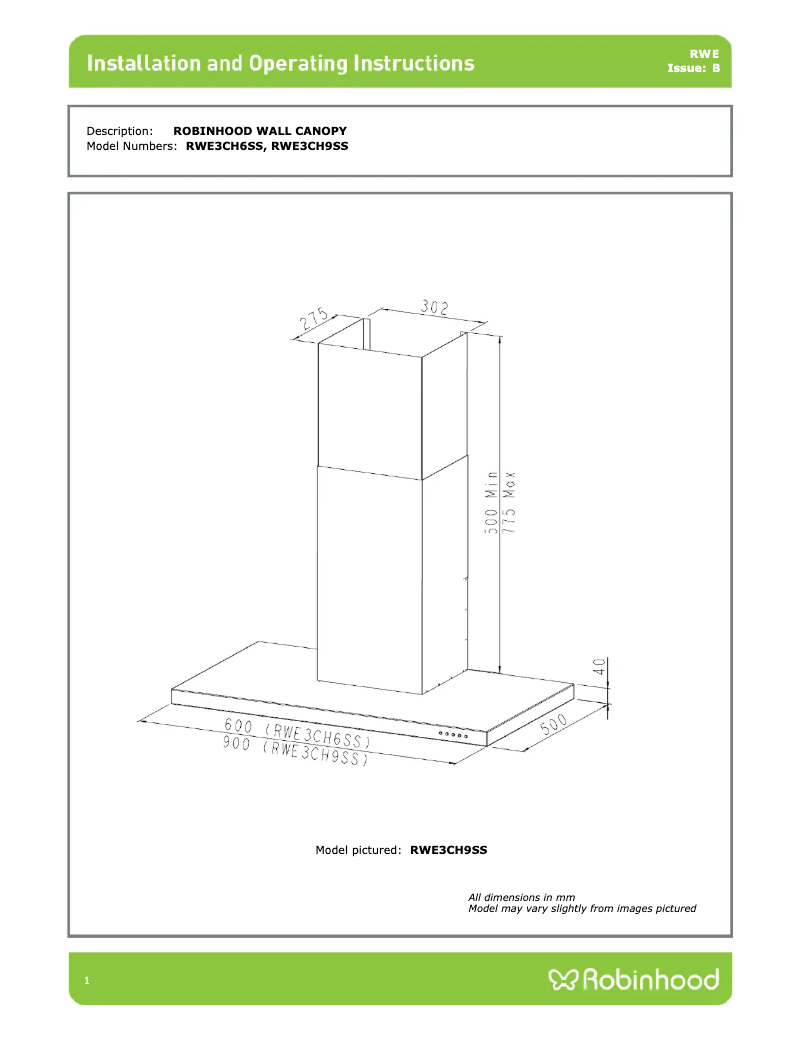 Página 1 del manual Instrucciones / montaje Robinhood RWE3CH6SS