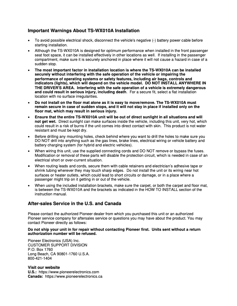 Page 1 de la notice Mode d'emploi Pioneer TS-WX010A