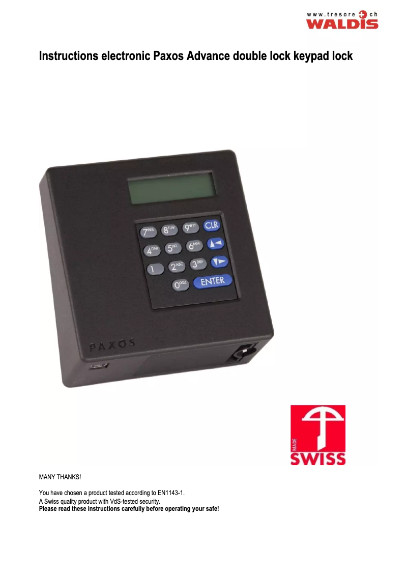 Page n°1 - Manuel utilisateur WALDIS Premium 1500TB