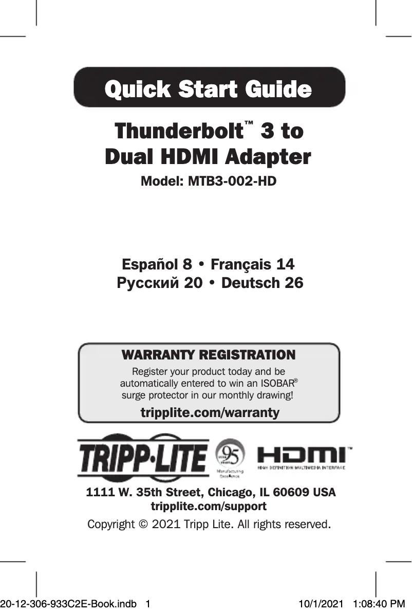 Page n°1 - Manuel utilisateur Tripp Lite MTB3-002-HD