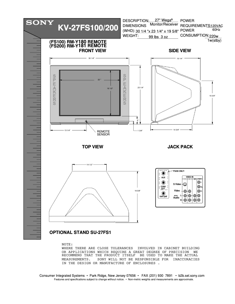 Page 1 de la notice Guide d'installation Sony KV-27FS200