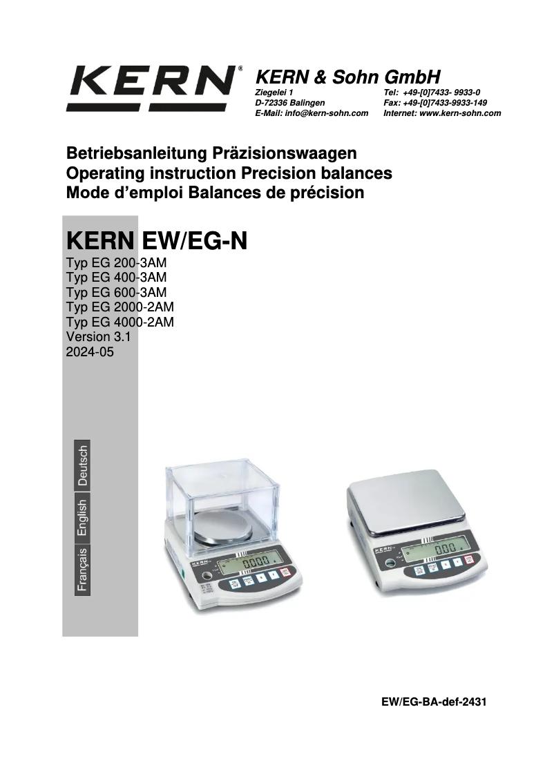 Page 1 de la notice Manuel utilisateur Kern EW 4200-2NM