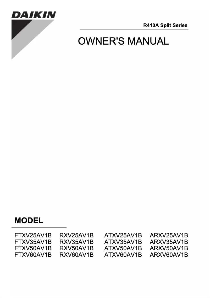 Page 1 de la notice Manuel utilisateur Daikin ATXV50AV1B