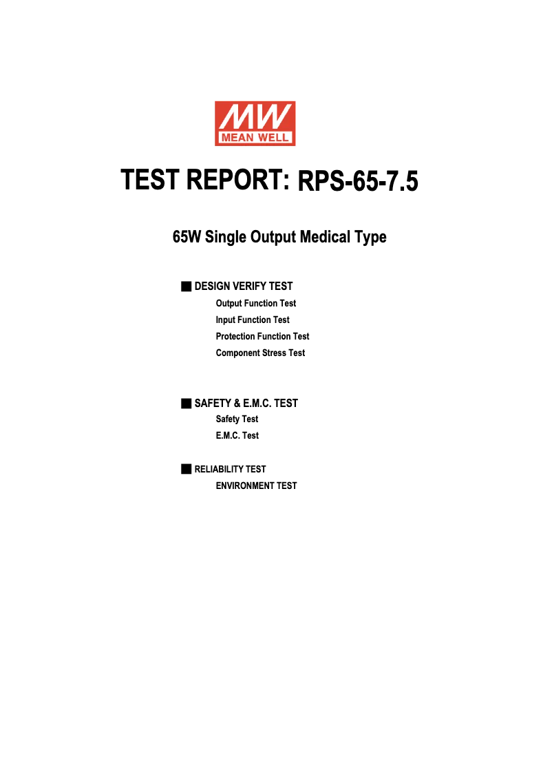 Page n°1 - Fiche technique Mean Well RPS-65-7.5