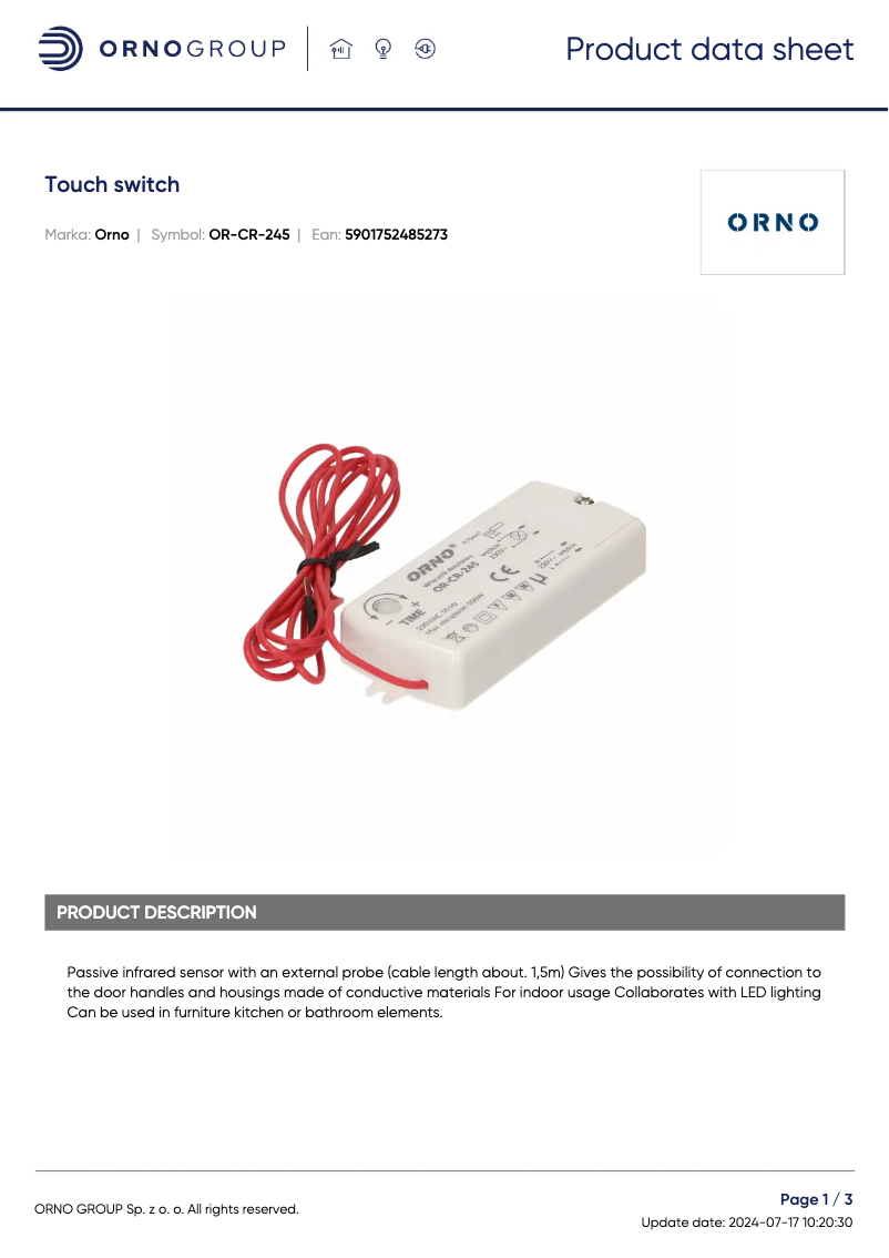 Page 1 de la notice Fiche technique ORNO OR-CR-245