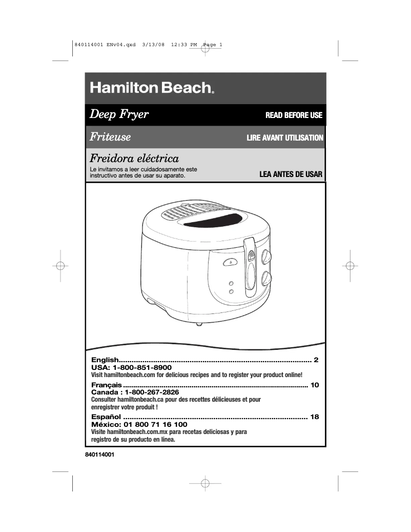 Page n°1 - Manuel utilisateur Hamilton Beach 35020