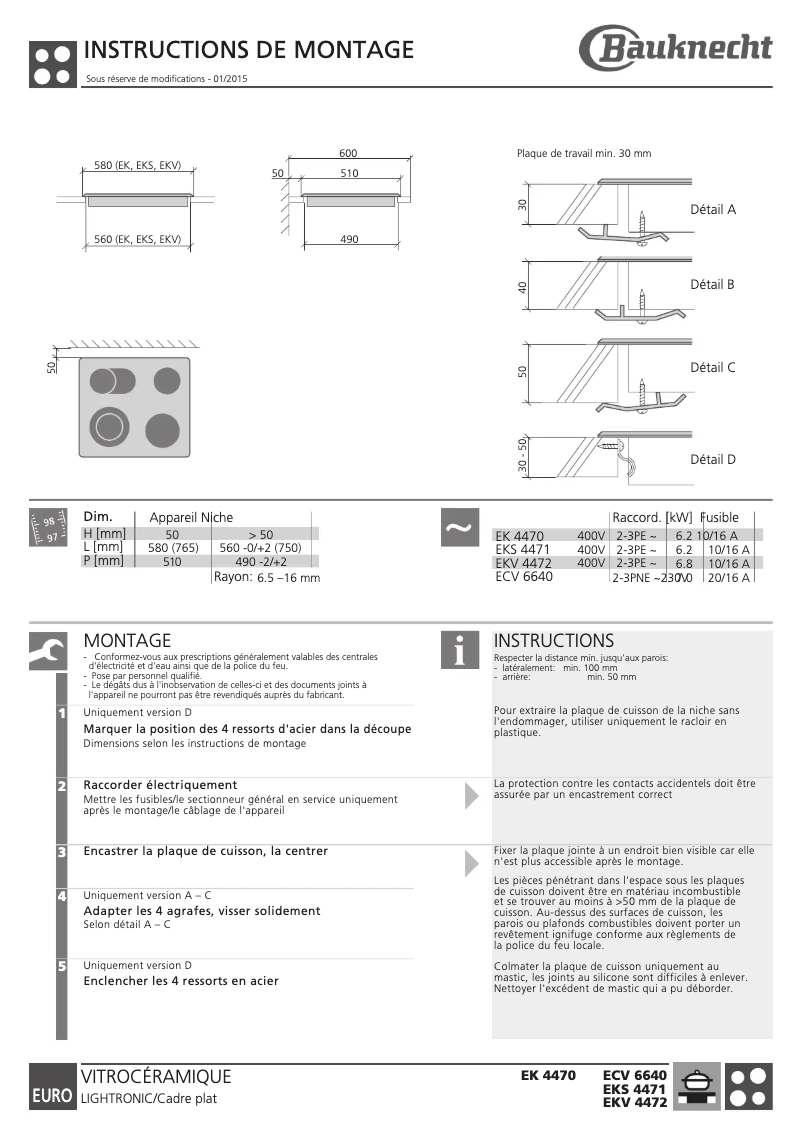 Page 1 de la notice Manuel utilisateur Bauknecht EKS 4471 IN
