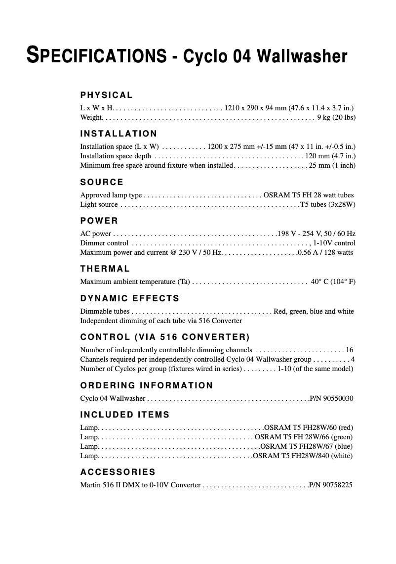 Page 1 de la notice Fiche technique Martin Cyclo 04 Wallwasher