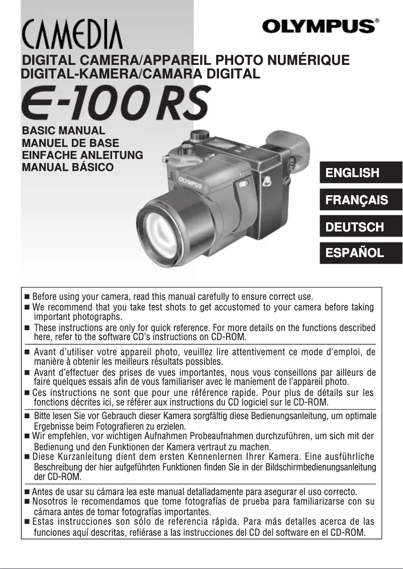 Page 1 de la notice Manuel utilisateur Olympus Camedia E-100RS