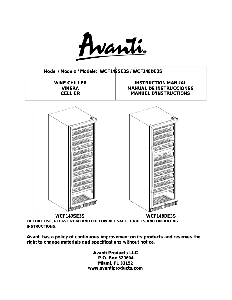 Image de la première page du manuel de l'appareil WCF148DE3S