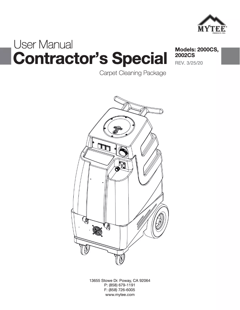 Page n°1 - Manuel utilisateur Mytee Contractor’s Special 2002CS