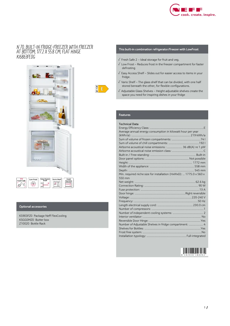 Page n°1 - Fiche technique Neff KI6863FE0G
