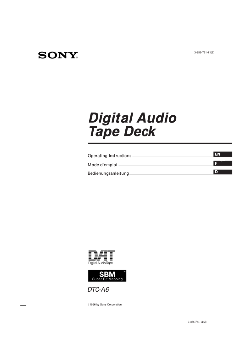 Page n°1 - Manuel utilisateur Sony DTC-A6