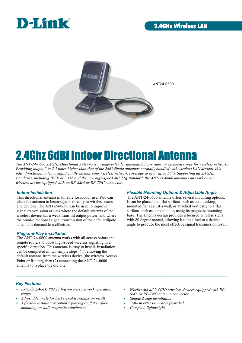 Page n°1 - Fiche technique D-Link ANT24-0600