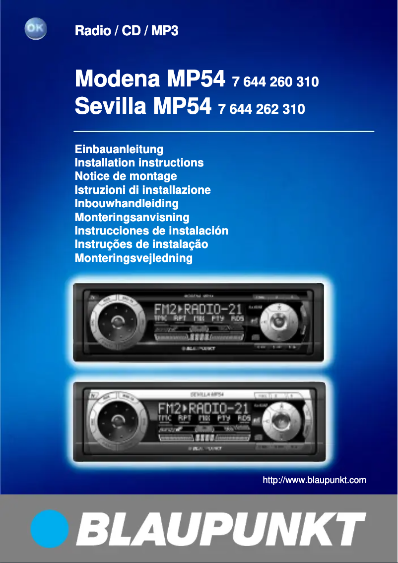 Page 1 de la notice Manuel utilisateur Blaupunkt Modena MP54