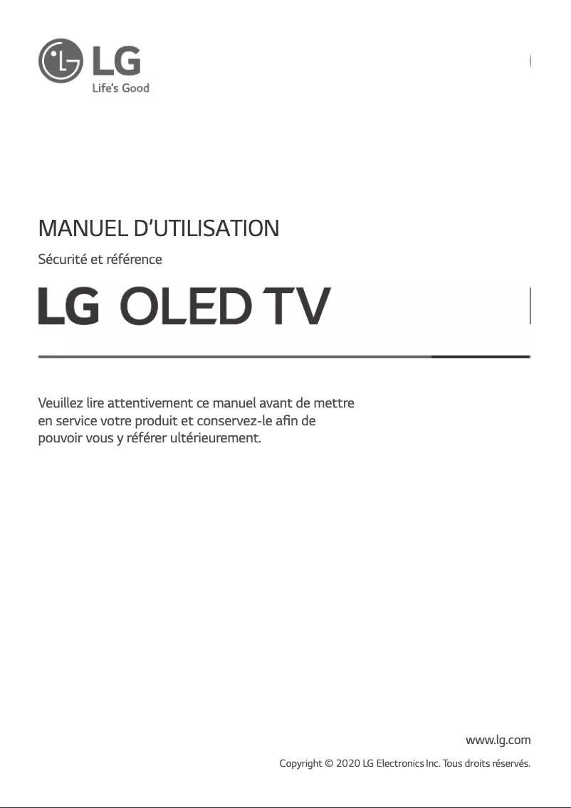 Image de la première page du manuel de l'appareil OLED77GX6LA (2020)