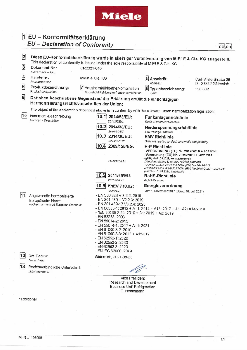 Page n°1 - Manuel utilisateur Miele KFN 7734 F