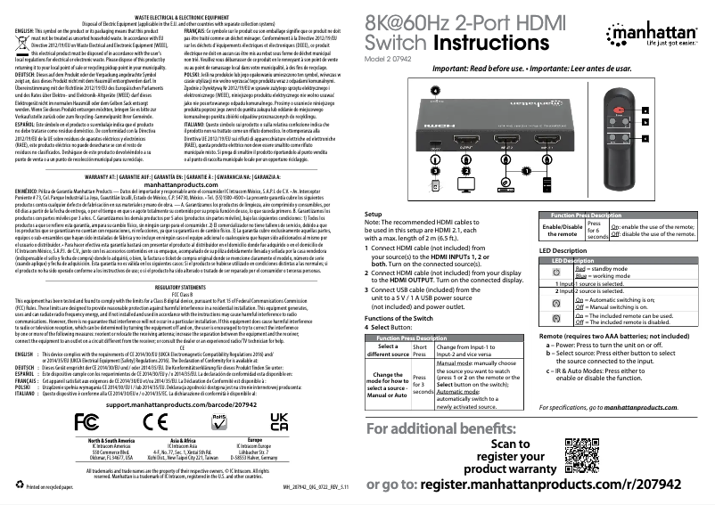 Page 1 de la notice Manuel utilisateur Manhattan 207942