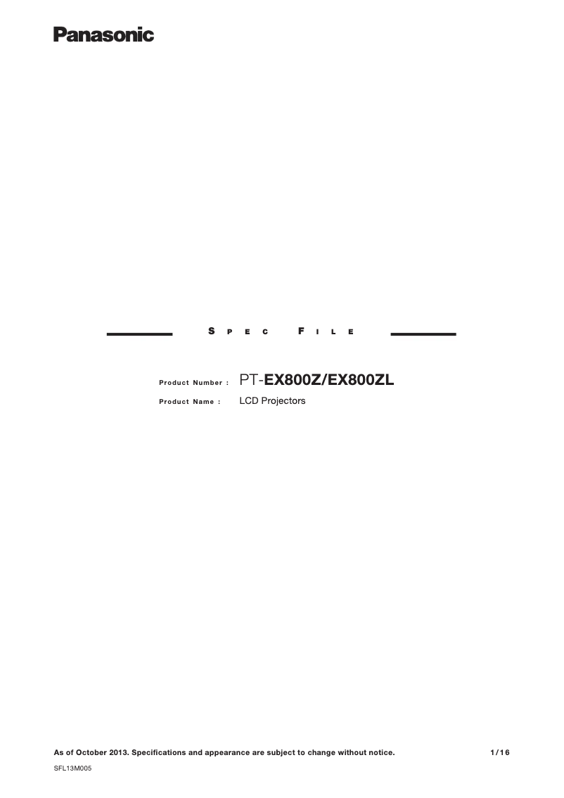 Page 1 de la notice Manuel utilisateur Panasonic PT-EX800ZLU