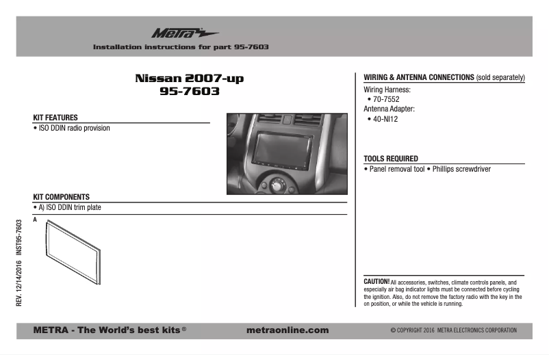 Page n°1 - Manuel utilisateur Metra 95-7603