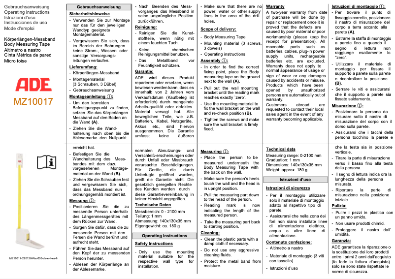 Page n°1 - Manuel utilisateur ADE MZ10017