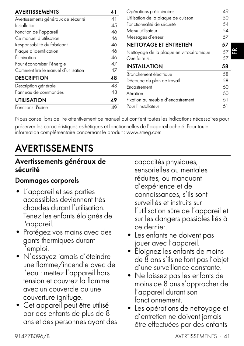 Page 1 de la notice Manuel utilisateur Smeg SI1M5633D1