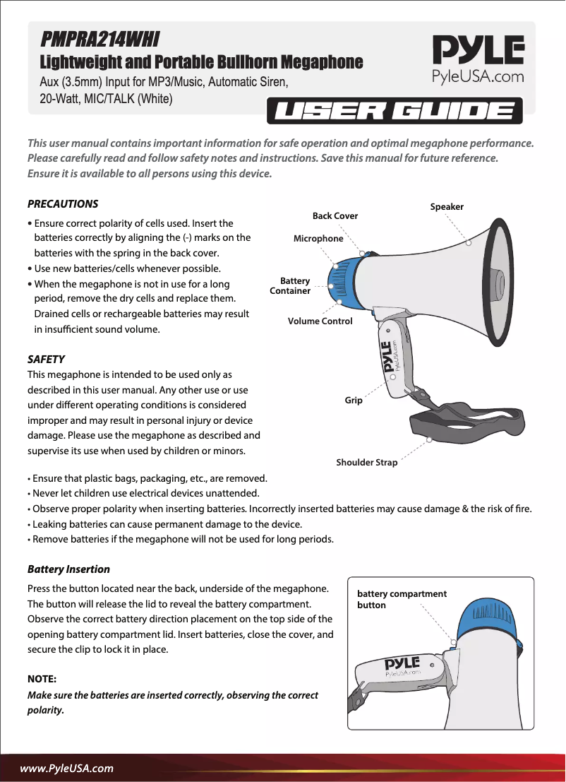 Page 1 de la notice Manuel utilisateur Pyle PMPRA214WHI