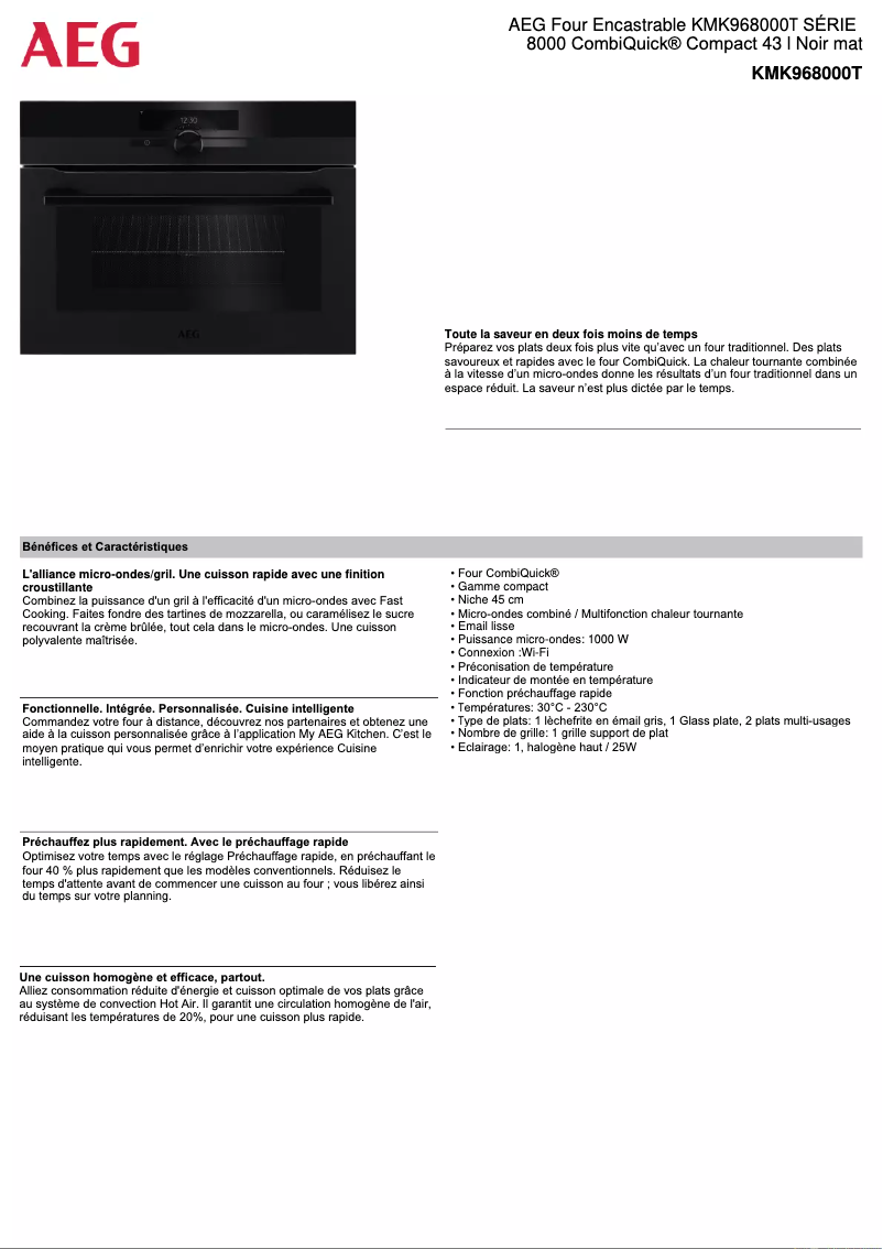 Page 1 de la notice Fiche technique AEG KMK968000T