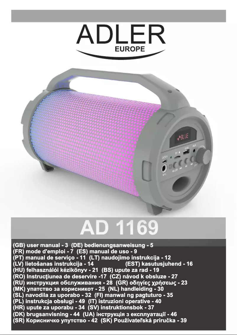 Page n°1 - Manuel utilisateur Adler AD 1169