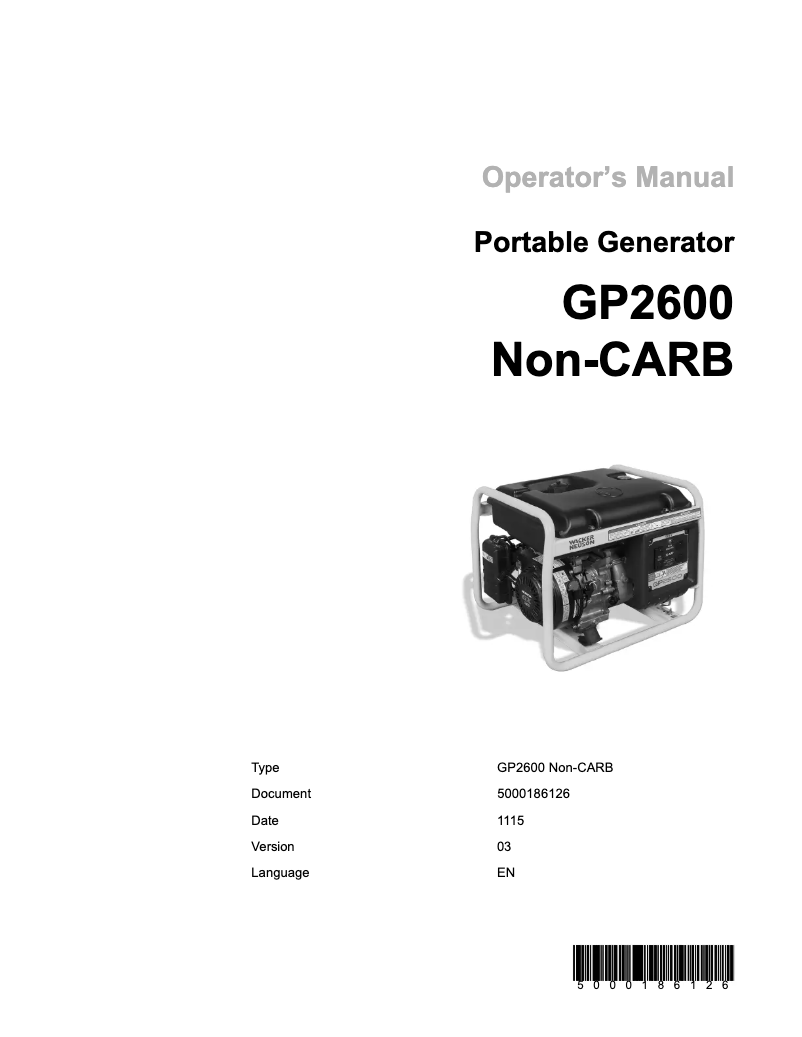 Image de la première page du manuel de l'appareil GP2600