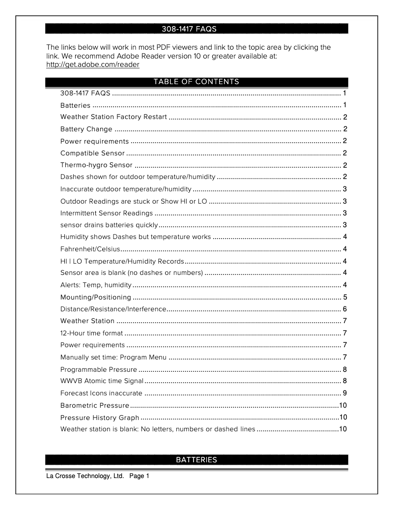 Page n°1 - FAQ La Crosse Technology 308-1417