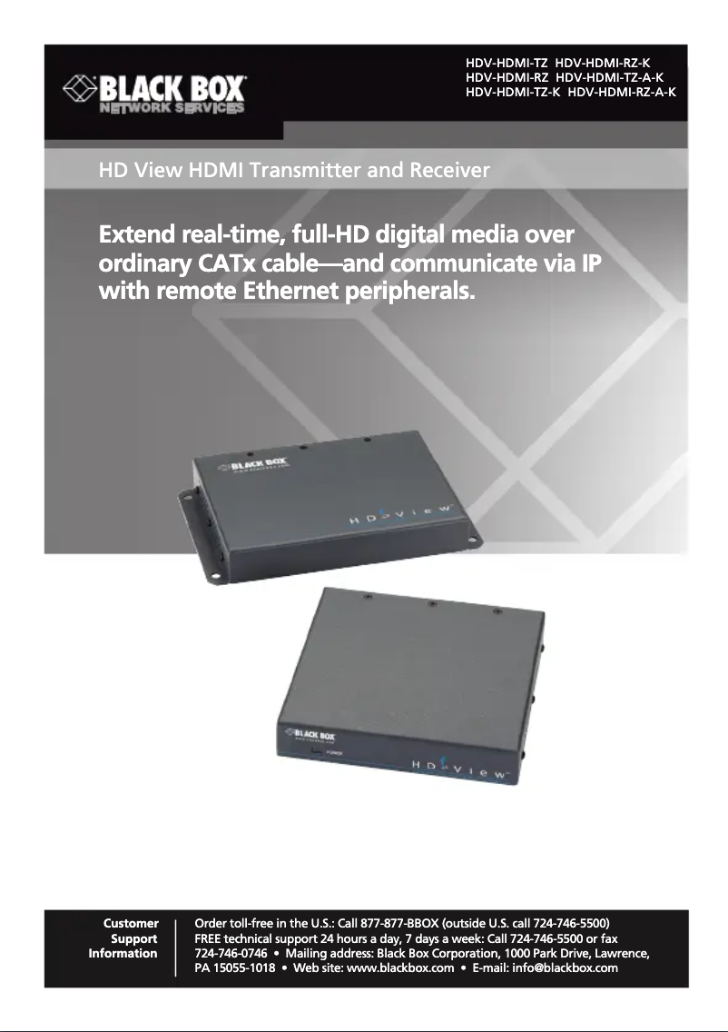 Page 1 de la notice Manuel utilisateur Black Box HDV-HDMI-RZ
