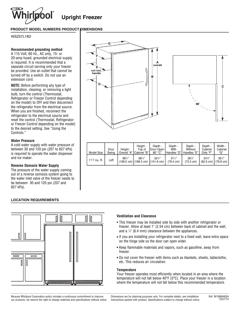 Page 1 de la notice Fiche technique Whirlpool WSZ57L18D