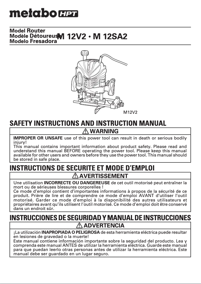 Page 1 de la notice Manuel utilisateur Metabo M 12V2