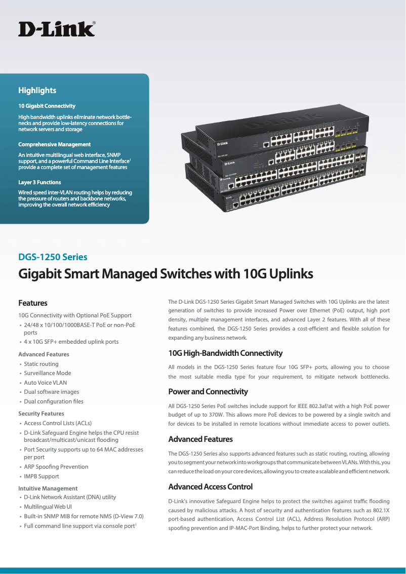 Page n°1 - Fiche technique D-Link DGS-1250