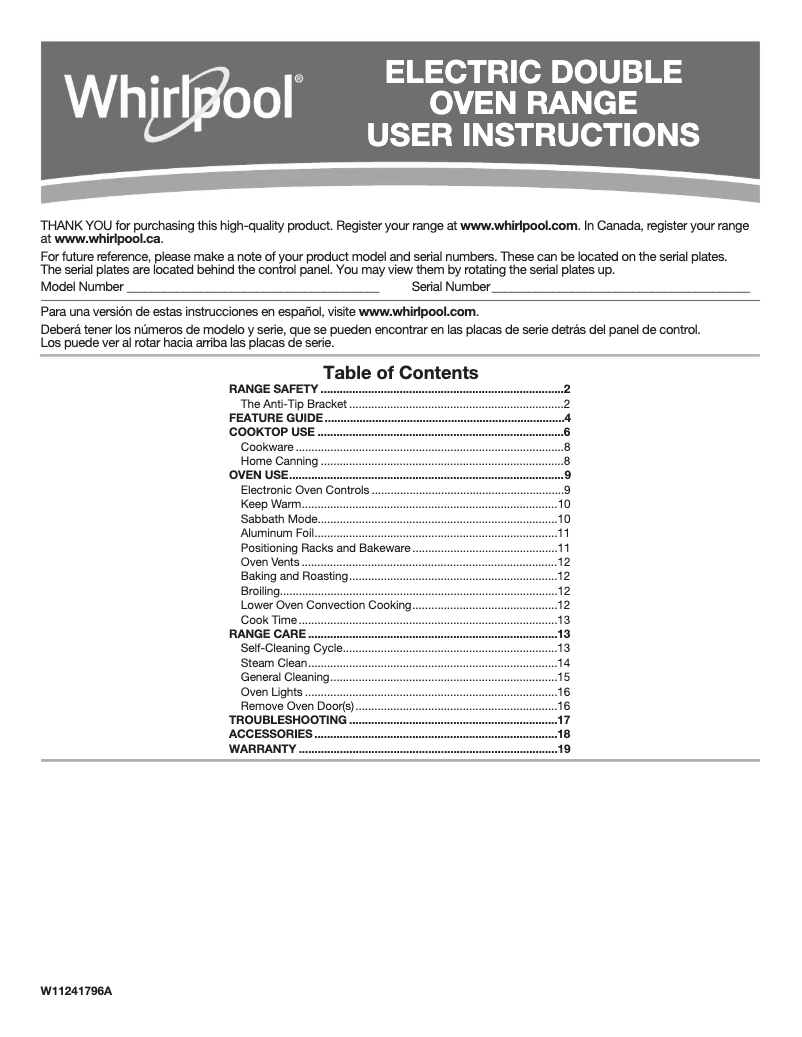 Image de la première page du manuel de l'appareil WGE745C0FE
