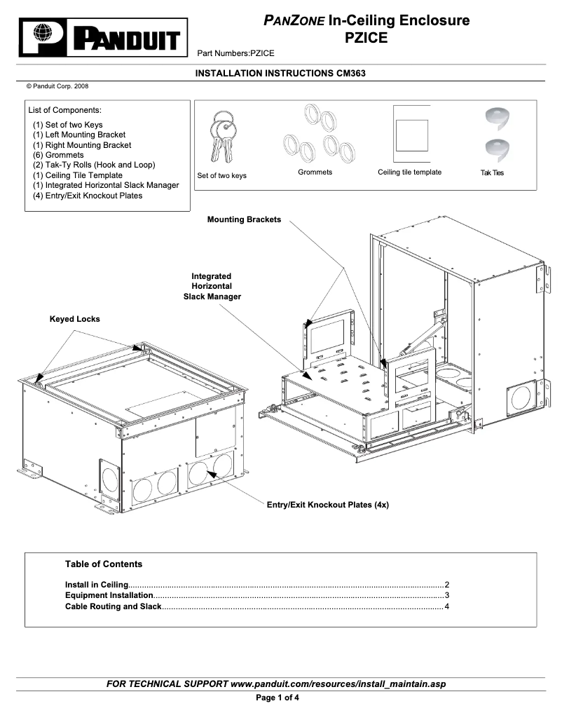 Page n°1 - Guide d'installation Panduit PZICE
