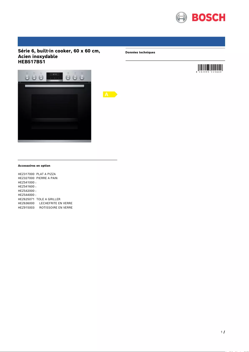 Página 1 del manual Ficha técnica Bosch HEB517BS1