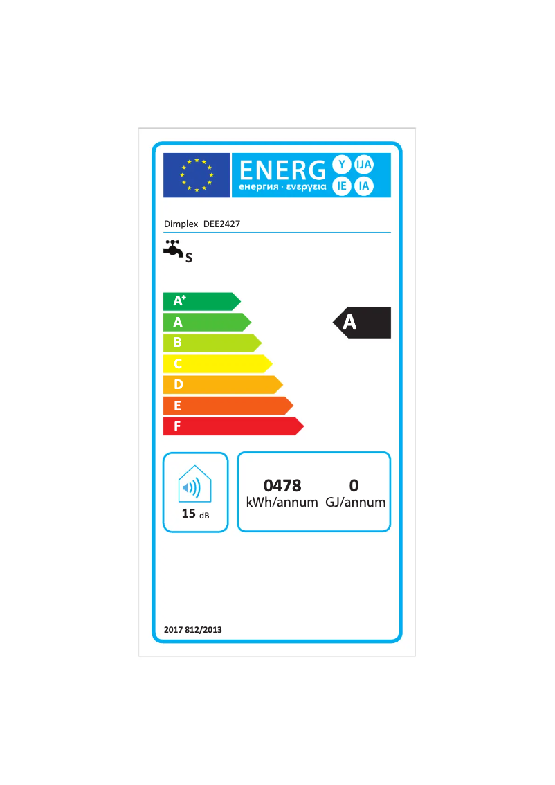 Page 1 de la notice Label énergétique Dimplex DEE 2427
